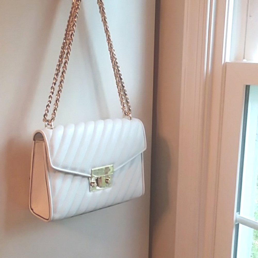 New Michael Kors Collection White Leather with Gold Chains